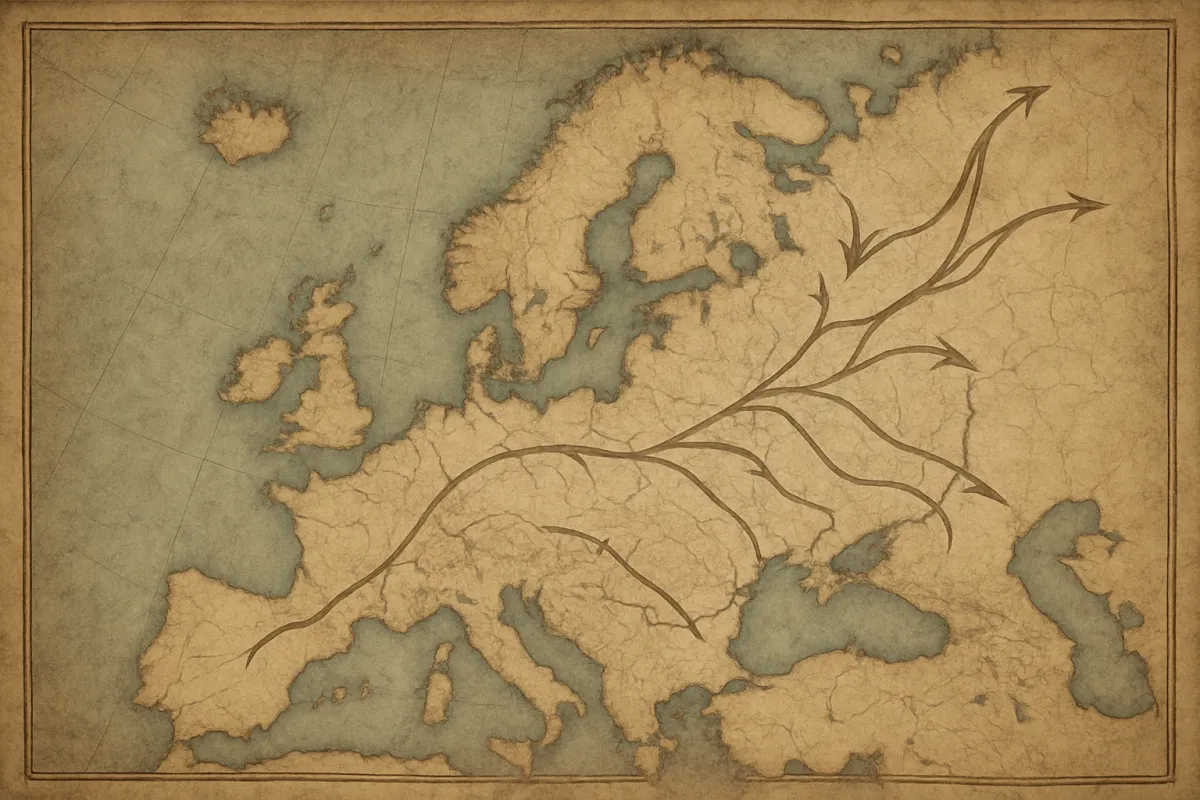 Kort over folkevandringstidens Europa med herulernes ruter